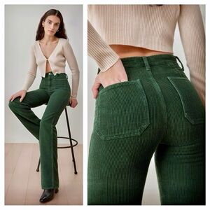REFORMATION Alyssa High Rise Wide Leg Forest Green Corduroy Pants size 29